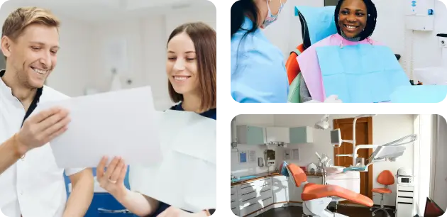 a collage of images of a dental clinic